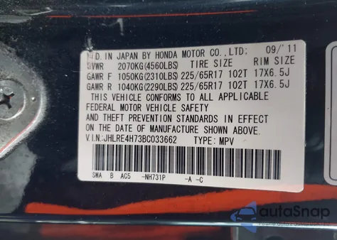 2011 Honda Cr-V Ex-L from USA, damaged, VIN JHLRE4H73BC033662